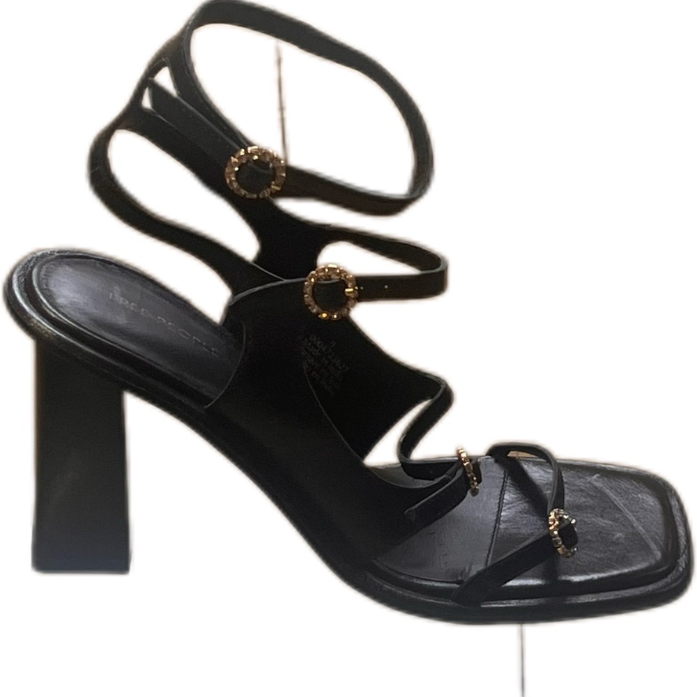 Free People Black High Heel Sandals with Square Toe
